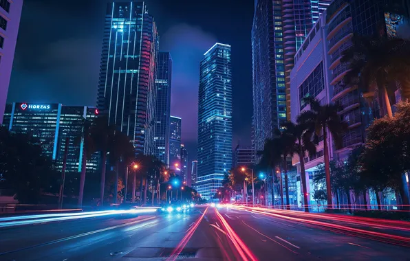 Picture night, skyscrapers, miami, cityscapes
