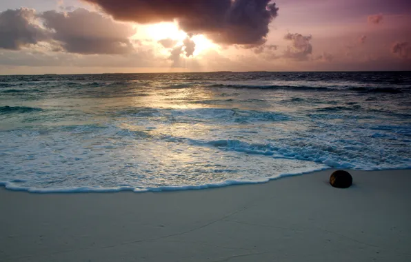 Picture sand, sea, beach, the sky, foam, water, clouds, stones