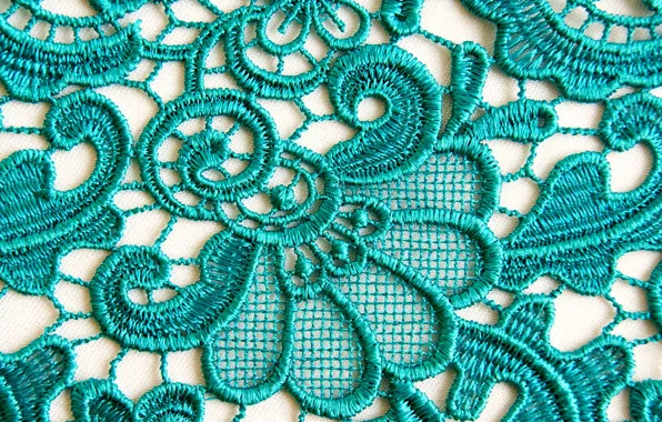 Pattern, texture, ornament, lace, guipure, Aqua, silk thread, floral motif