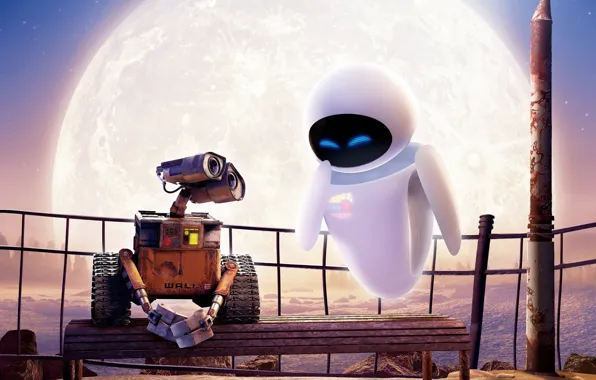 Picture Robot, The moon, Bench, Wall-e, Eva, Shop, Eva, Wall-i