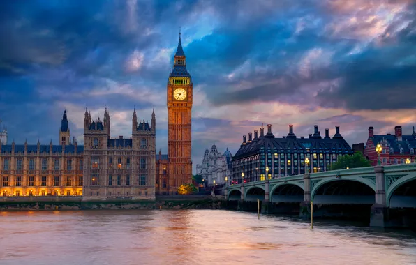 Bridge, the city, river, street, London, Big Ben, London, England