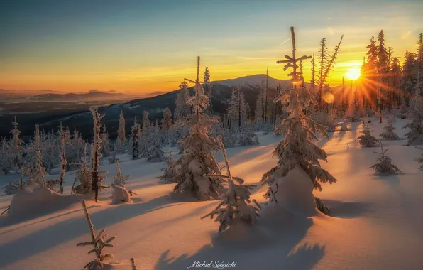 Winter, sunset, nature, dawn, ate, Michał Sośnicki