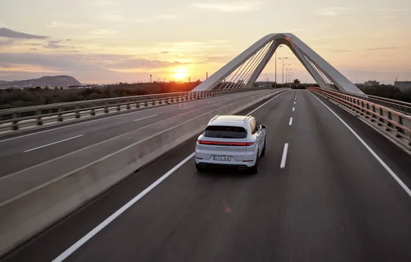 Picture car, Porsche, road, sun, Cayenne, Porsche Cayenne Turbo E-Hybrid