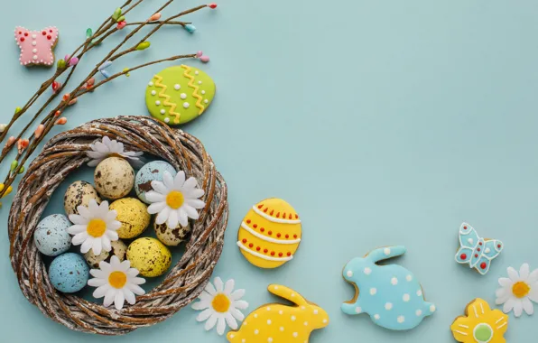 Flowers, eggs, spring, colorful, Easter, happy, flowers, spring