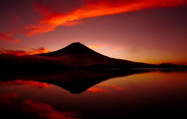 Picture the sky, lake, mountain, the volcano, Japan, Japan, Fuji