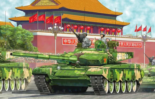 War, art, painting, tank, ZTZ-99 Chinese Tank
