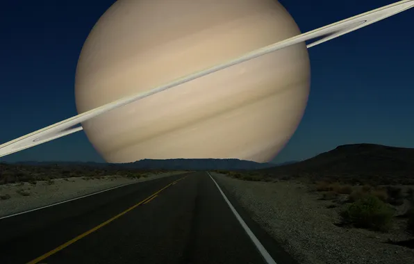 Picture road, night, Saturn
