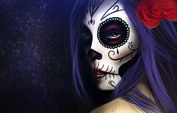Girl, Figure, Style, Eyes, Background, Calavera, Digital Art, Day of the Dead