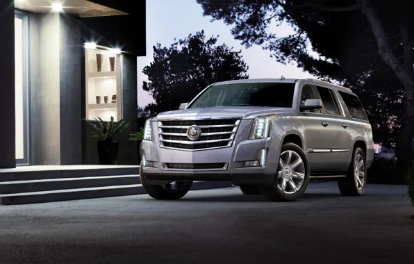 Picture the sky, trees, house, jeep, SUV, the front, Cadillac Escalade, Cadillac Escalade