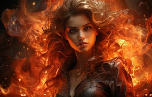 Picture Girl, Look, Fire, Hair, Brown hair, Digital art, AI art, The Art of Artificial Intelligence