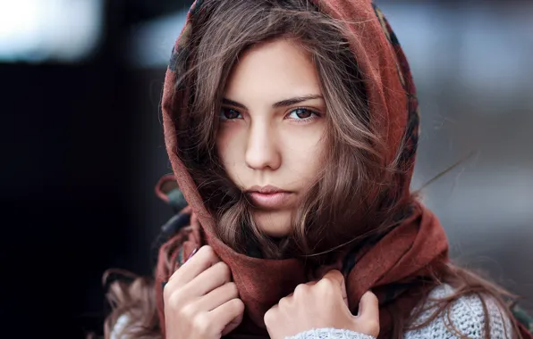 Eyes, look, girl, scarf, shawl, brown-eyed, Janibek Bakyt, To Happiness