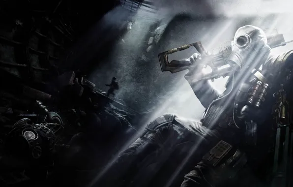 Light, weapons, people, gas mask, subway, Metro: Last Light