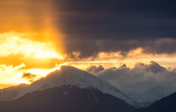 Cloud, mountain, snow, sunrise