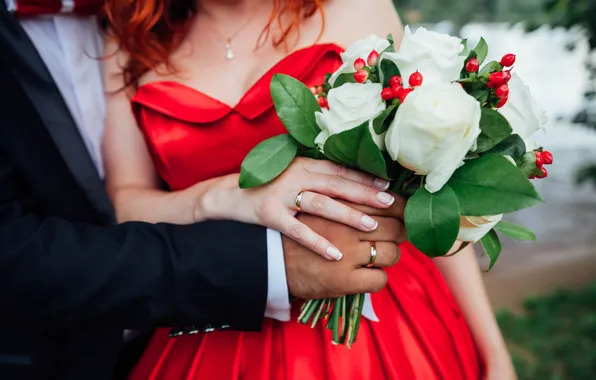 Picture girl, photo, bouquet, ring, hands, dress, male, Nika Training