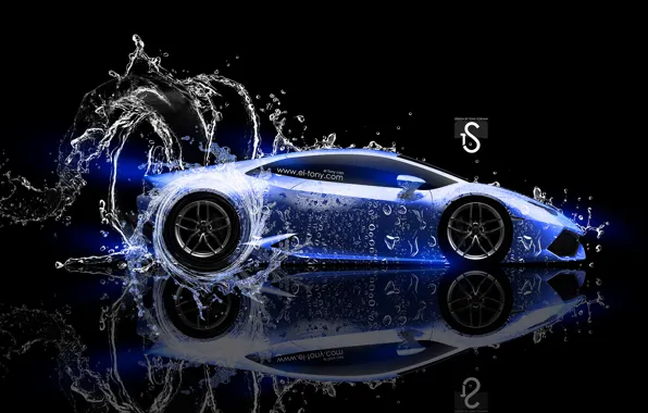 Water, Black, Blue, Lamborghini, Neon, Style, Wallpaper, Background