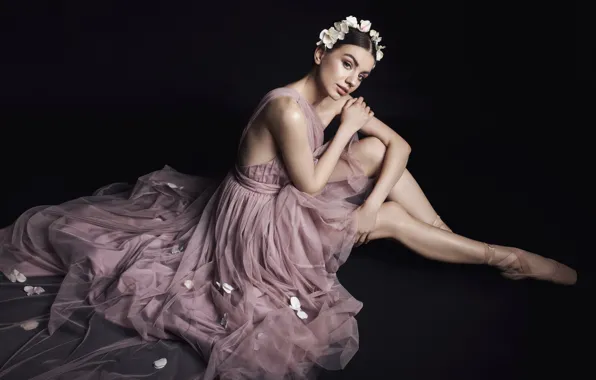 Wallpaper girl, flowers, pose, dress, ballerina, wreath, Albina Huskic, photographer Nadja Berberovic