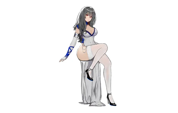 Picture girl, sexy, cleavage, thighhighs, long hair, dress, boobs, anime