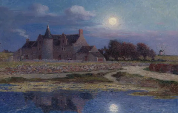 Picture landscape, night, reflection, home, picture, Ferdinand du Puigaudeau, Ferdinand du Plegado, Kervaudu under the Clear …