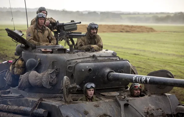 Picture field, tank, Brad Pitt, Brad Pitt, drama, the crew, M4 Sherman, Fury
