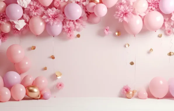 Balls, flowers, balloons, wall, holiday, balls, Christmas, New year