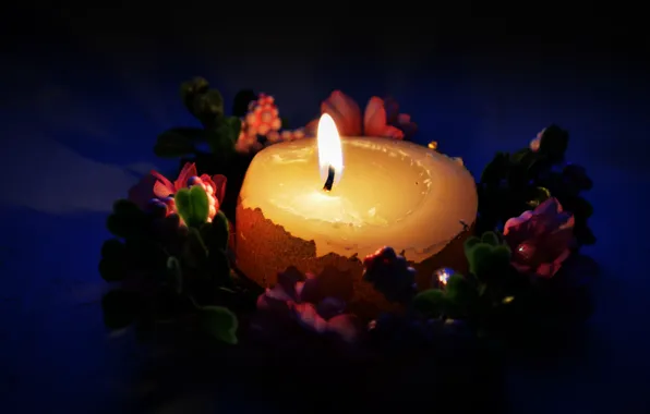 Light, flowers, night, fire, flame, a month, wax, wreath