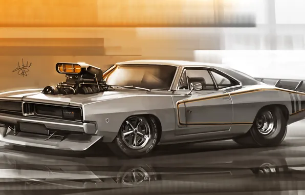 Picture machine, auto, figure, 1969, Dodge, Charger, art, Dodge Charger