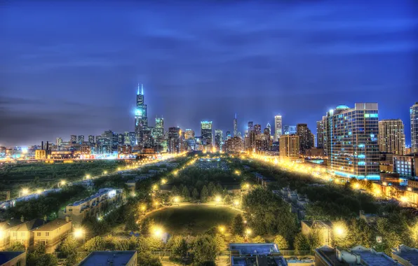 Picture night, Chicago, Il, Chicago, Illinois, night, usa, Blue Hour