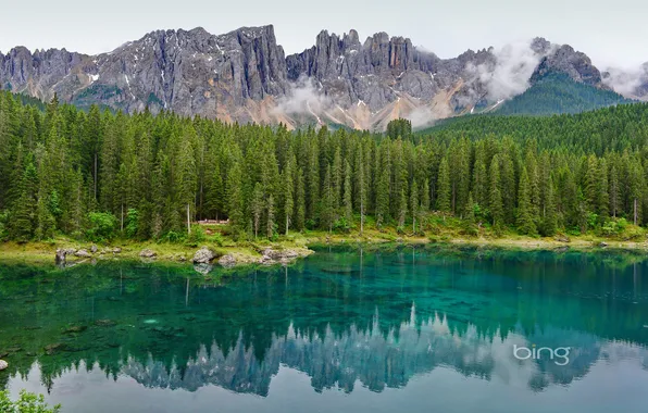 Forest, mountains, lake, reflection
