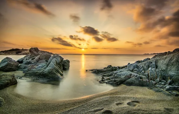 Beach, stones, the ocean, dawn, shore, morning