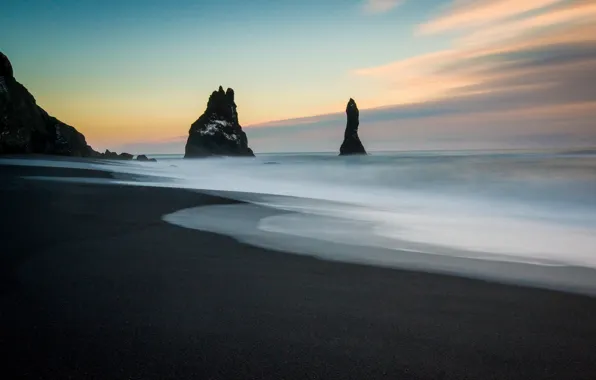 Picture beach, sea, Iceland, Black Sands