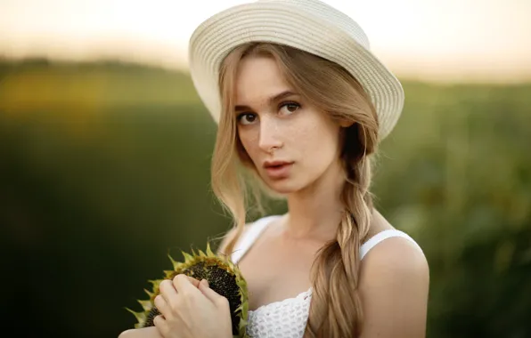 Picture Girl, sunflower, hat, Ilya Garbuzov, Anastasia Abramova