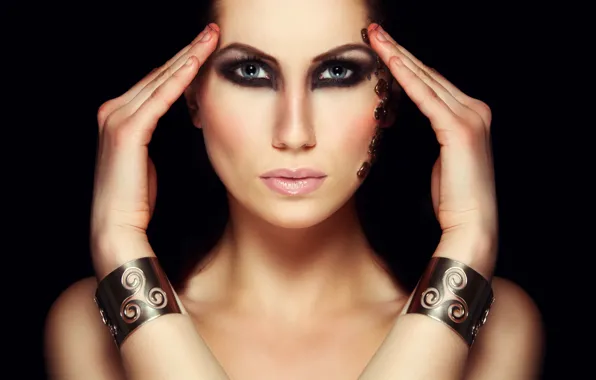 Brunette, look, hands, makeup, arms
