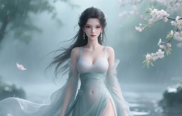 Picture girl, brunette, asian, ai art