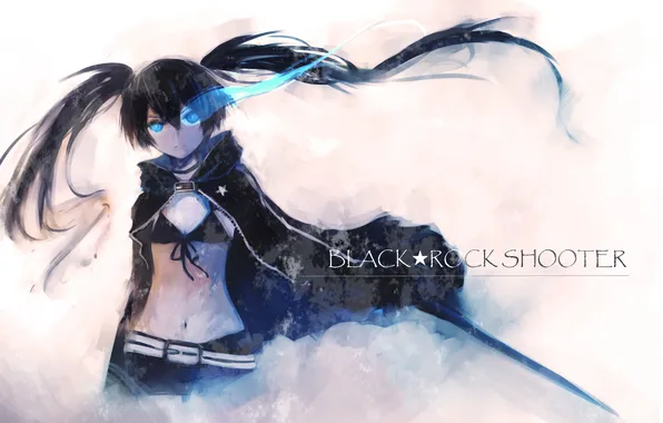 Picture chest, girl, weapons, magic, sword, bra, cloak, black rock shooter