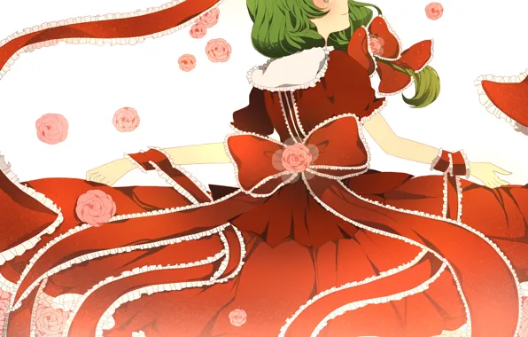 Picture dance, Ruski, bow, red dress, green hair, Kagiyama Hina, from the back, Touhou Project