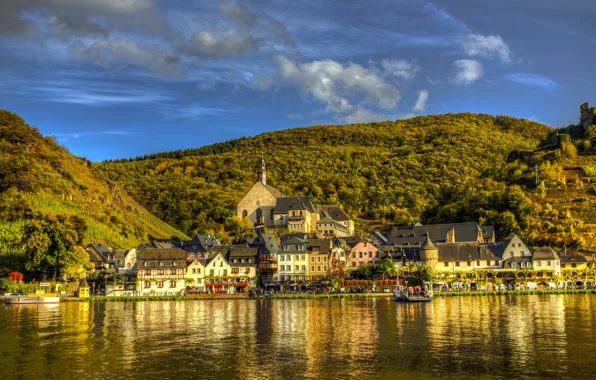 Forest, mountains, the city, river, home, Germany, Ellenz-Poltersdorf