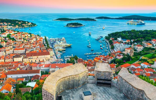 Sea, Islands, home, yachts, panorama, liner, Croatia, Hvar