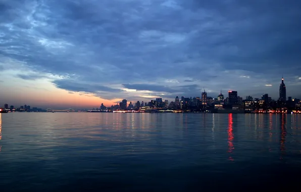Picture the sky, clouds, night, bridge, the city, lights, home