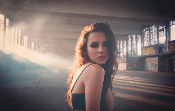 Look, pose, model, the building, Windows, portrait, makeup, hairstyle