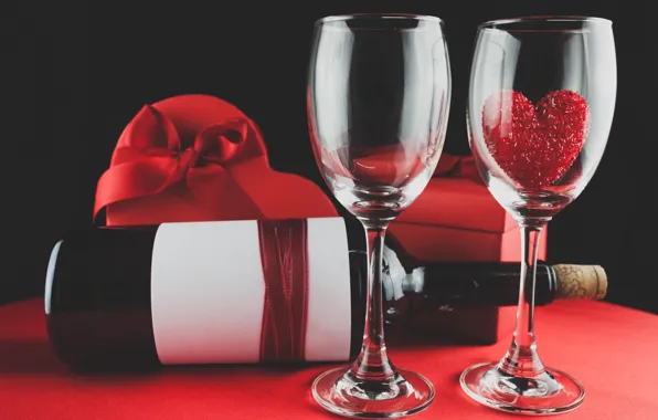Picture wine, glasses, red, love, romantic, hearts, valentine's day, gift