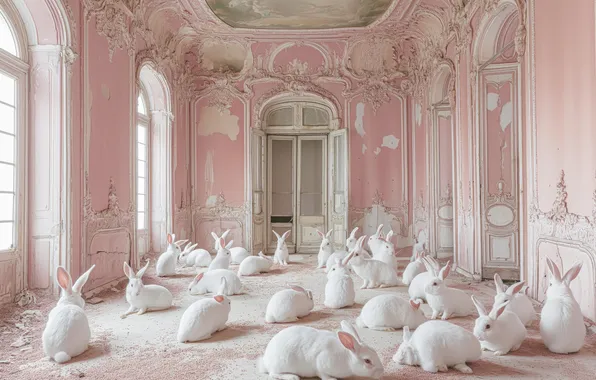 Room, rabbits, AI Art