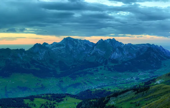 Picture mountains, tops, height, Switzerland, Alps, panorama, settlement