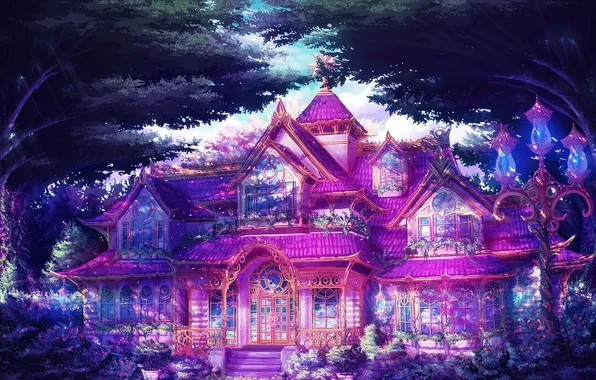 Picture trees, house, fiction, art, lights, mansion