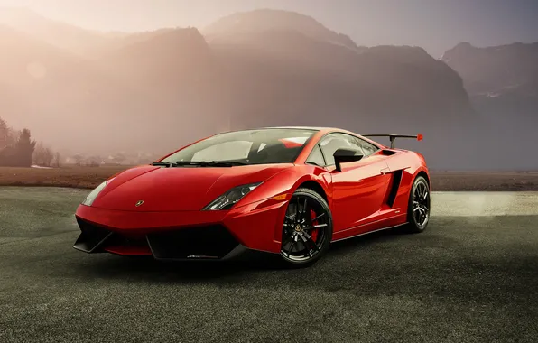 Car, mountains, Lambo, red, lamborghini gallardo, lp570-4 super trofeo stradale