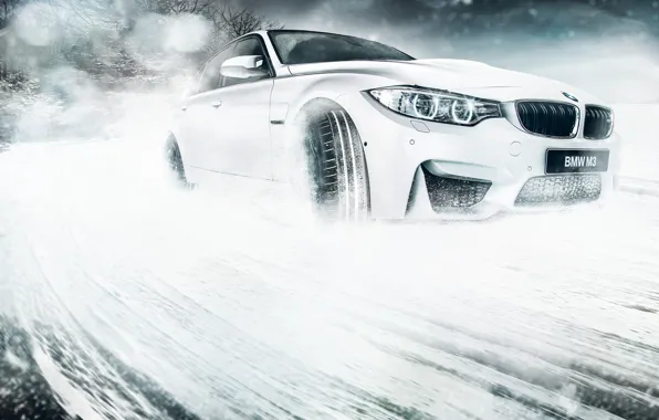 Picture Skid, Car, White, Front, BMW, Snow