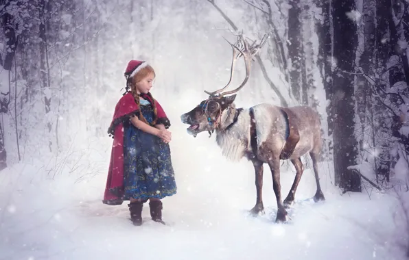 Picture deer, girl, holiday, Anna and Sven