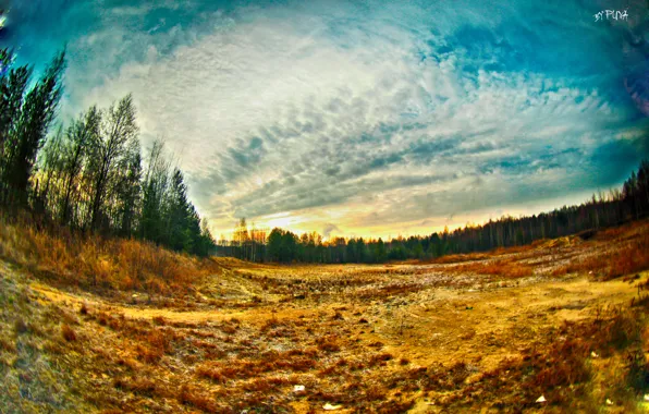 Summer, landscape, sunset, HDR, fisheye