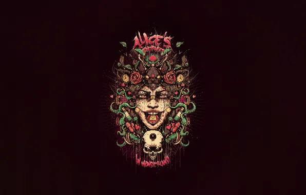 Girl, Minimalism, Skull, Style, Alice, Background, Alice in Wonderland, Art