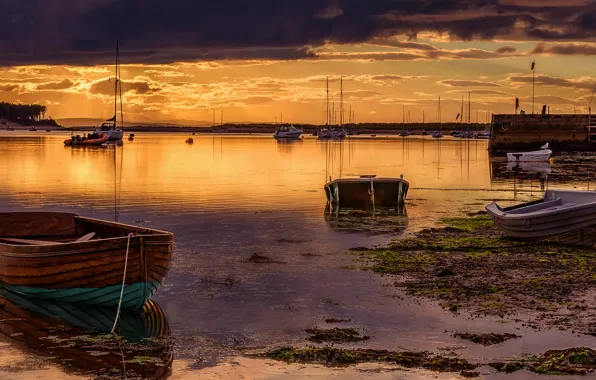 Picture sea, the sky, clouds, landscape, sunset, nature, boats