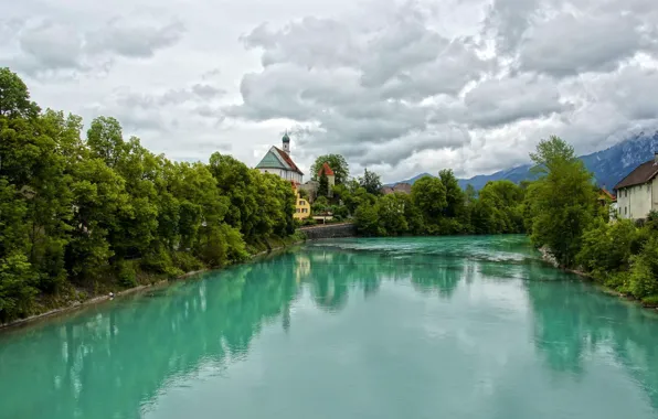 Picture the sky, water, trees, river, home